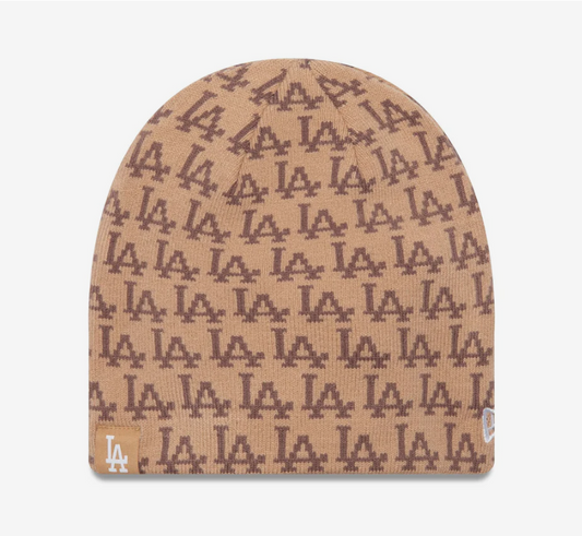 New Era LA Dodgers Jacquard Beige Skull Knit Beanie - 60565440