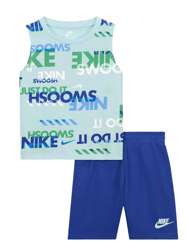 Nike Sportswear PE All Over Print Tank Short Set Blue Infant - 66M044-U89